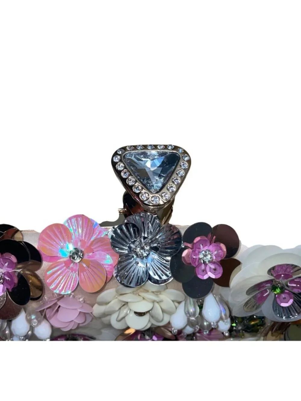 Women’s Pink Floral Embellishment With Chain Strap & Handle Clutch Purse